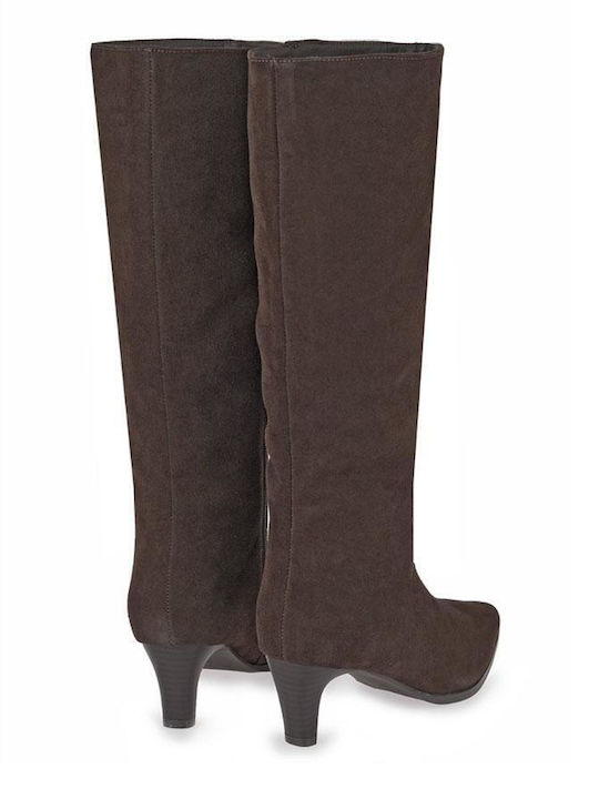 Suede Women's Boots with Medium Heel Brown