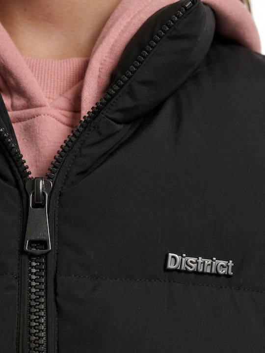 Kids Sleeveless Short Hooded Black Parka