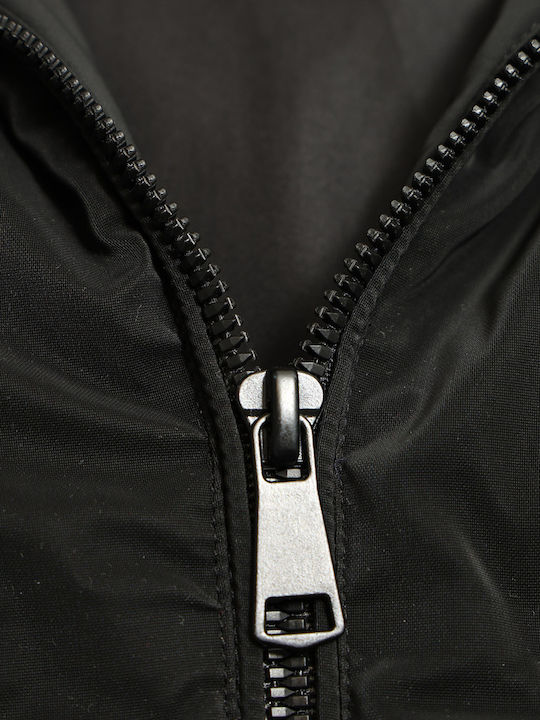 Kids Sleeveless Short Hooded Black Parka