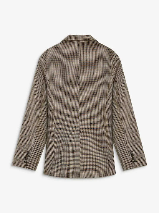 Grace & Mila Langer Damen-Blazer aus Tweed, Doppelreihig Beige
