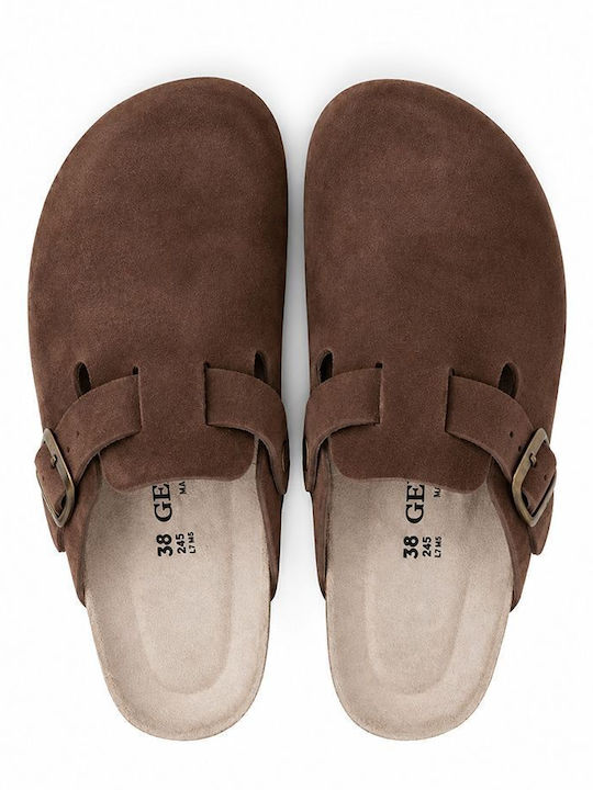 Anatomische Damen Clogs aus Leder Hausschuhe Braun