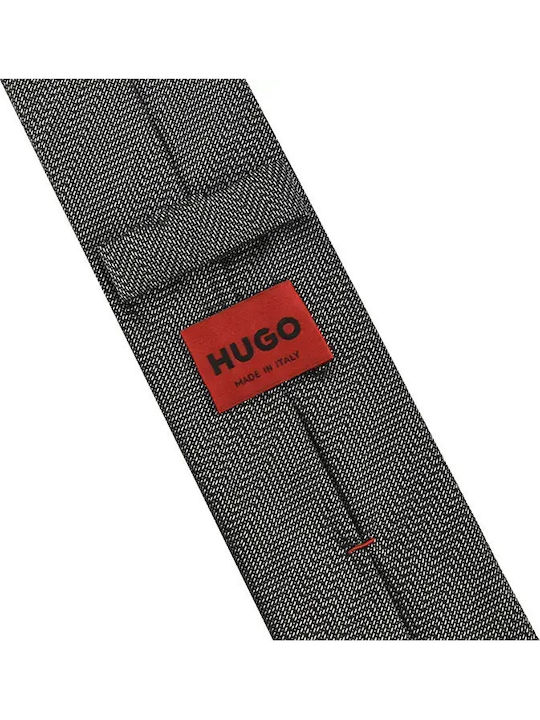 Hugo Ανδρική Γραβάτα Μεταξωτή με Σχέδια σε Γκρι Χρώμα