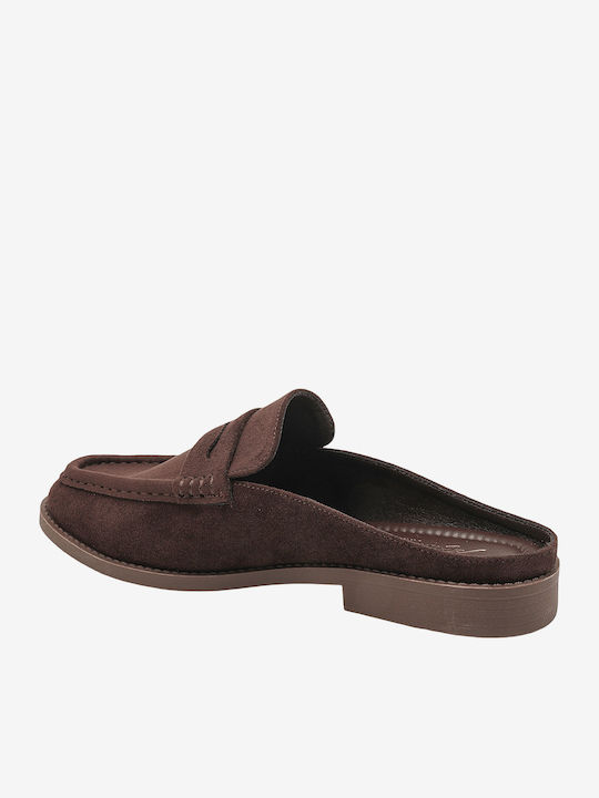 Suede Mules with Low Heel in Brown Colour