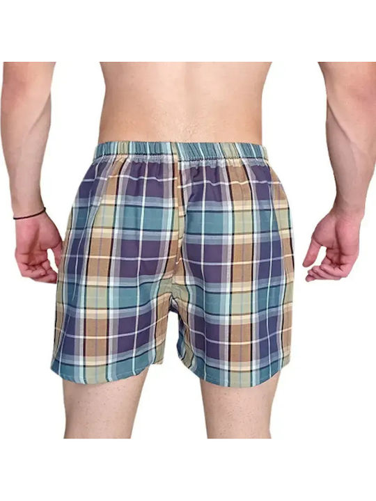 Herren-Boxershorts Grün/Blau/Ecru Kariert 9/3004-Grün/Beige_0E33