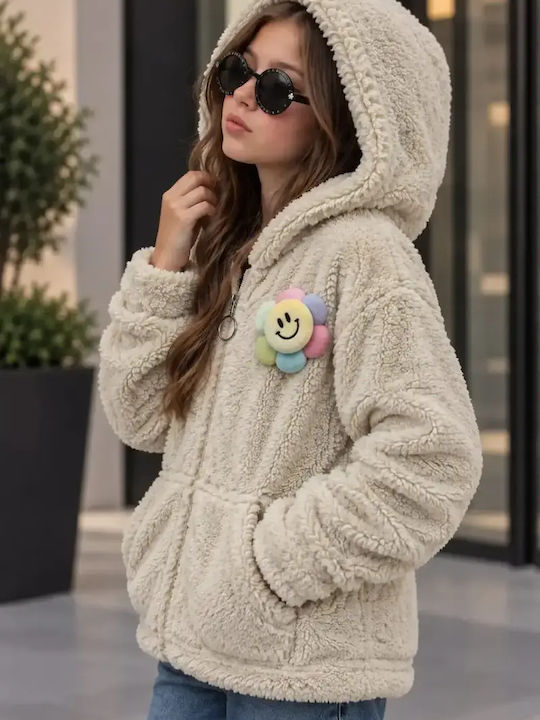 Kids Hooded Cardigan Ecru