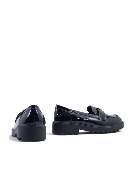 Kinder-Ballerinas mit Klettverschluss aus schwarzem Lackleder