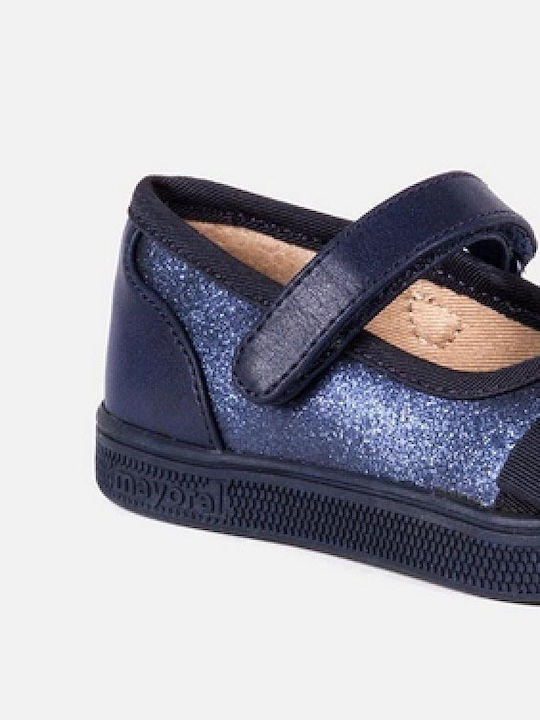 Kids Fabric Blue Ballerinas with Hook and Loop Closure