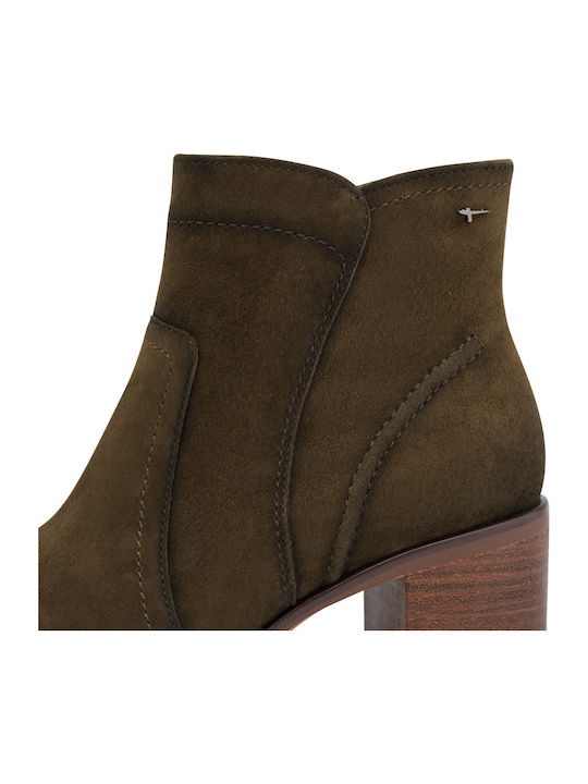 Khakifarbene Leder-Damenstiefeletten