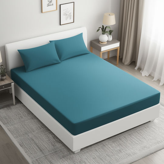 Atmosphera Cearceaf De Pat Supra-dublu Cu Hugger Din Cauciuc 160x200cm Albastru Duck