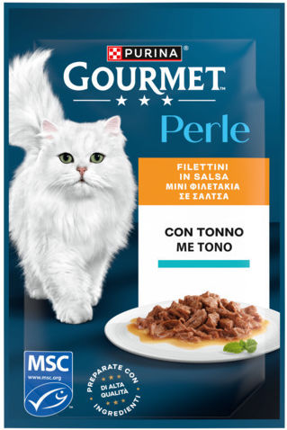 Purina Gourmet Perle Nassfutter für Erwachsene Katzen mit Thunfisch, Fleisch und Fisch 85 g
