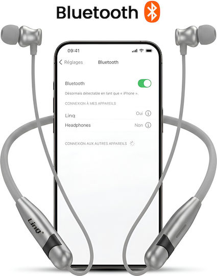 LinQ In-Ear Bluetooth Слушалки за Свободни Ръце, Устойчиви на Изпотяване, Сребристи