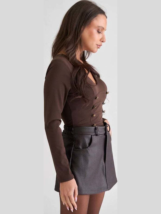 Damen-Leder-Skort Dunkelbraun