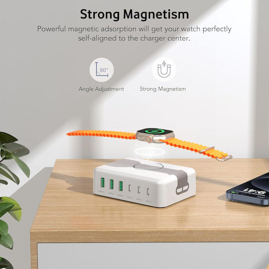 Huawei Stație de Încărcare cu 3 Porturi USB-A și 3 Porturi USB-C 125W în Culoare Albă (B0CS6KCC1Q)