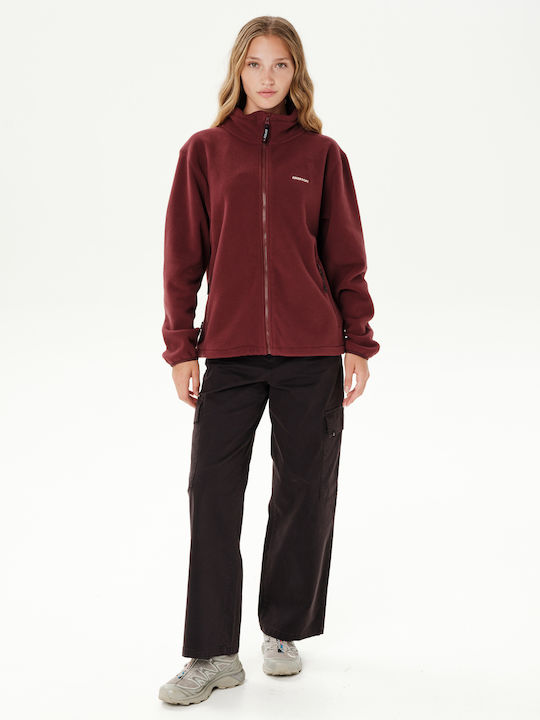 Fleece Damen-Strickjacke mit Reißverschluss Burgunderrot