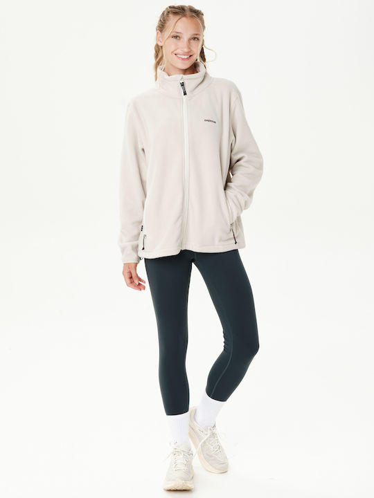 Fleece Γυναικεία Ζακέτα με Φερμουάρ Λευκή