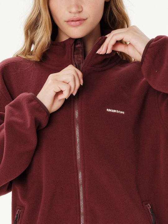 Fleece Damen-Strickjacke mit Reißverschluss Burgunderrot