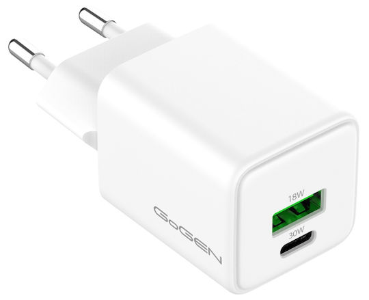 GoGEN Încărcător Fără Cablu cu Port USB-A și Port USB-C 30W Power Delivery Alb (ACHPDQ230W01)