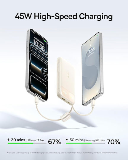 Baseus Enerfill FC11 Power Bank 10000mAh 45W με Θύρα USB-A και Θύρα USB-C Ivory