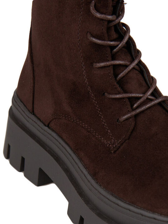 Suede Women's Brown Combat Boots