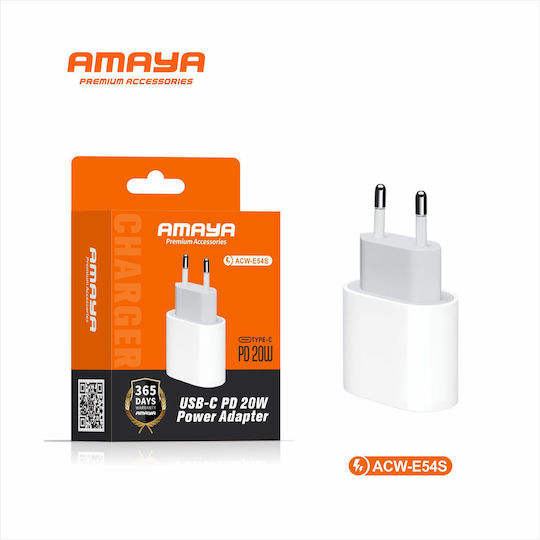 Amaya Зарядно устройство без кабел с USB-C порт 20 W Power Delivery, бял (ACW-E54S)