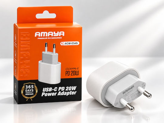 Amaya Зарядно устройство без кабел с USB-C порт 20 W Power Delivery, бял (ACW-E54S)