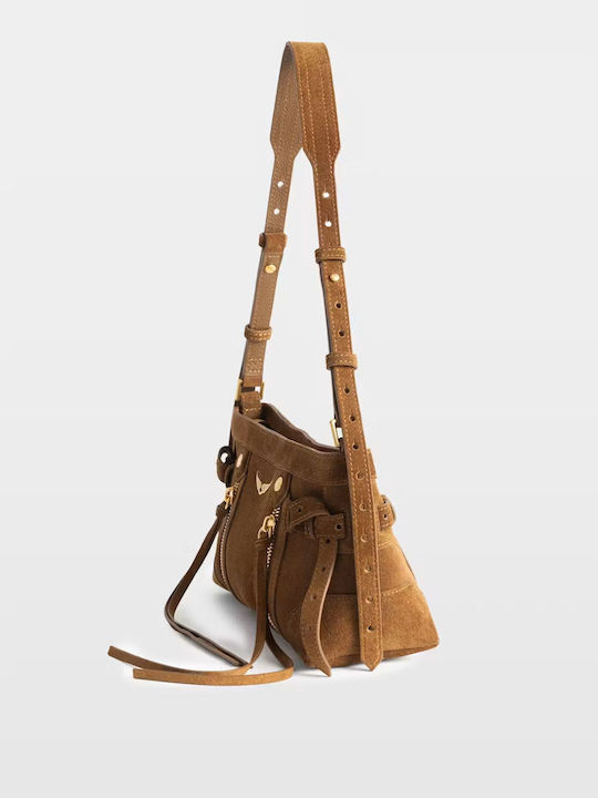 Δερμάτινη Γυναικεία Τσάντα Χιαστί / Ώμου Suede Cognac