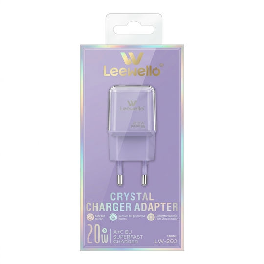Leewello Ladegerät Ohne Kabel mit USB-A- und USB-C-Anschluss 20 W Power Delivery / Quick Charge 3.0 Lila (783192-Purple)
