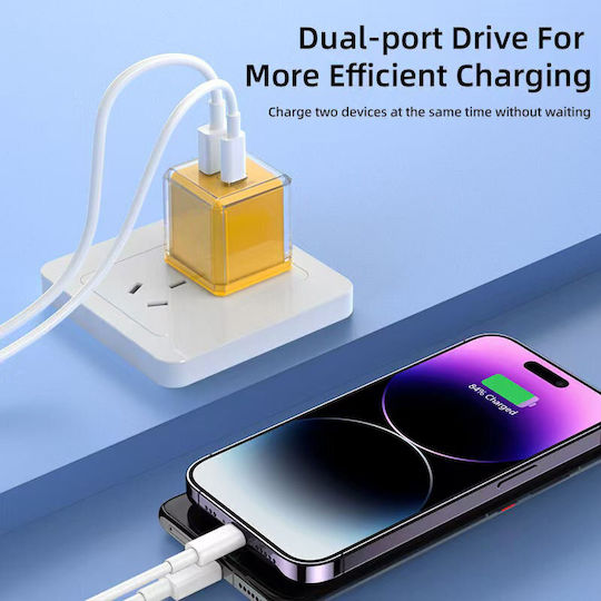 Leewello Зарядно Устройство Без Кабел с USB-A Порт и USB-C Порт 20W Power Delivery / Quick Charge 3.0 Жълто (783192-Yellow)