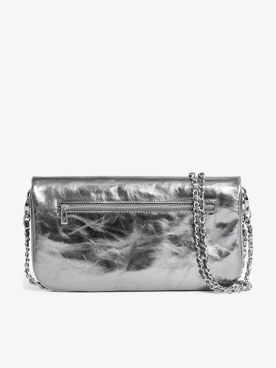 Rock Damen-Clutch aus Leder in Silber