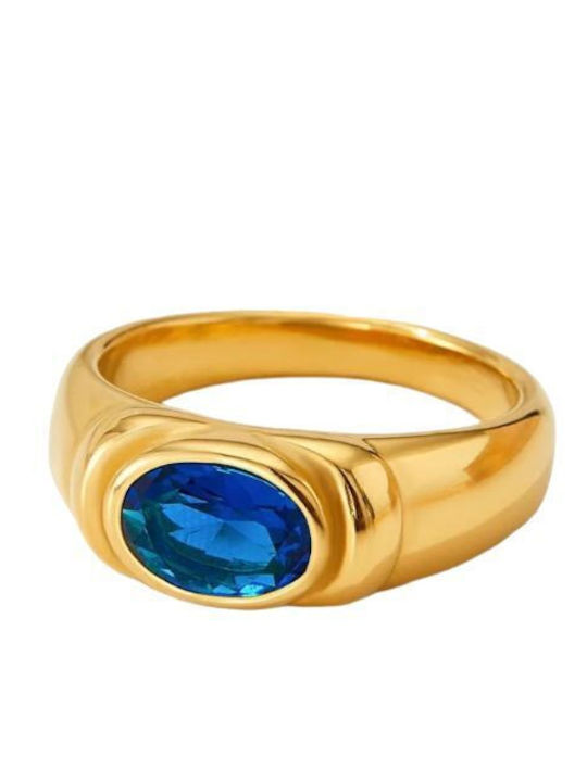 Women's Ring with Stones in Gold-Plated Steel