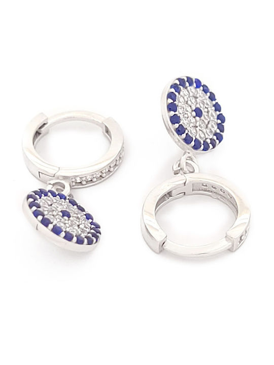 Silberne Damen-Hängeohrringe mit weißem und blauem Auge aus Zirkon Code 110255