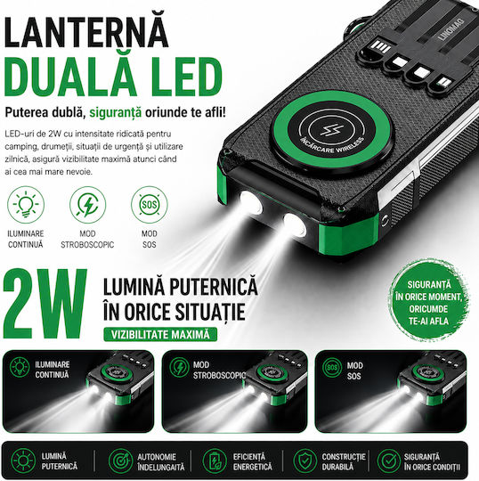 Linomag Solar Power Bank 30000mAh 22.5W with USB-A Port and 2 USB-C Power Delivery Ports Green
