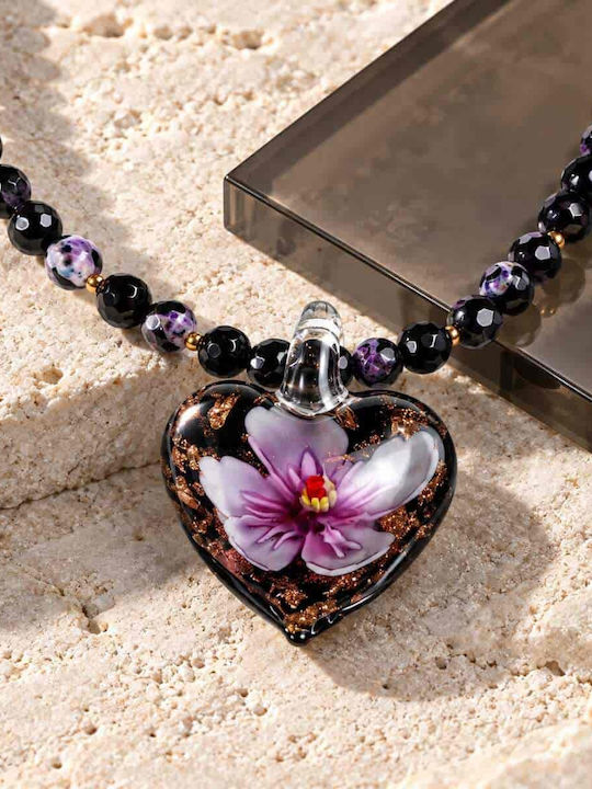 Cuoro Halskette mit Herzmotiv aus violettem Murano-Glas
