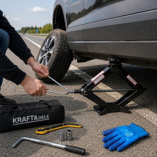 Kraft & Dele Cric Mecanic Tip Foarfecă cu Înălțime de Ridicare de până la 43 cm și Capacitate de Ridicare de până la 500 kg