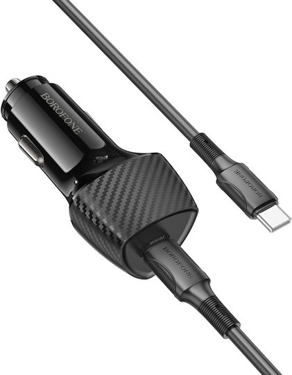 Borofone 30-W-Autoladegerät mit einem Anschluss: 1x Typ-C mit Typ-C-Kabel in Schwarz