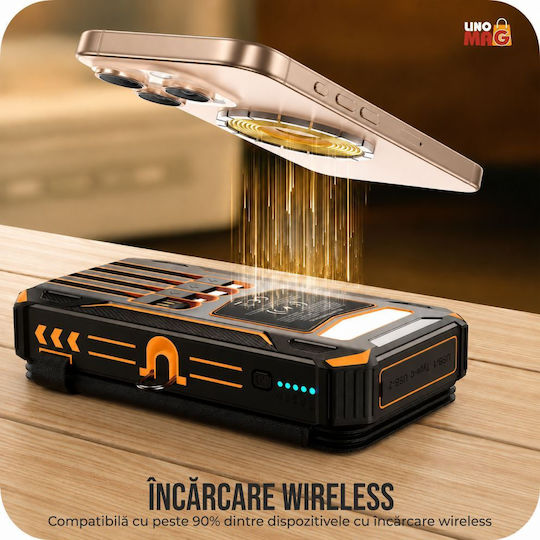 Linomag Ηλιακό Power Bank 20000mAh 15W με 3 Θύρες USB-A Πορτοκαλί