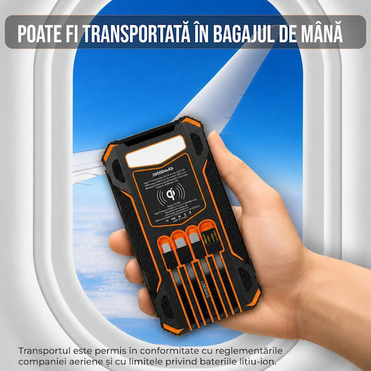 Linomag Ηλιακό Power Bank 20000mAh 15W με 3 Θύρες USB-A Πορτοκαλί