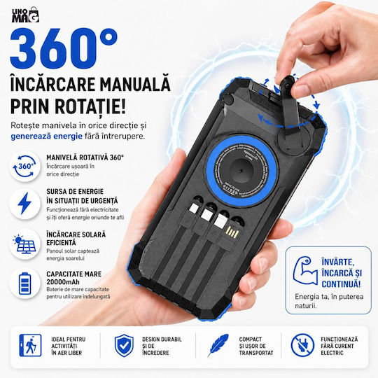 Linomag Ηλιακό Power Bank 20000mAh 22.5W με Θύρα USB-A και Θύρα USB-C Power Delivery Μπλε