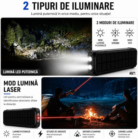 Linomag Solar Power Bank 20000mAh 22.5W with USB-A Port and USB-C Power Delivery Port Black