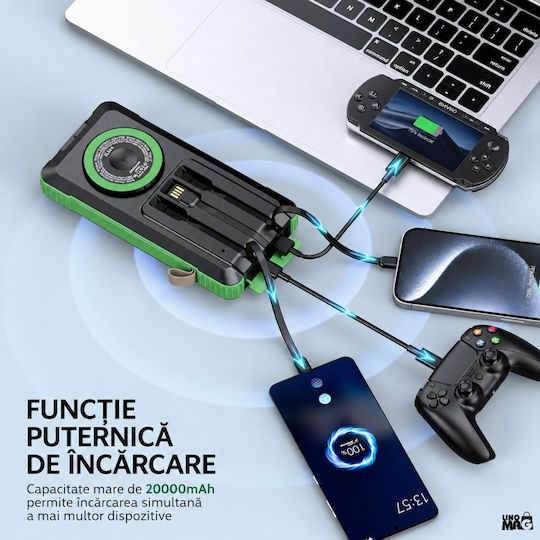 Linomag Ηλιακό MagSafe Power Bank 20000mAh 22.5W Power Delivery Πράσινο