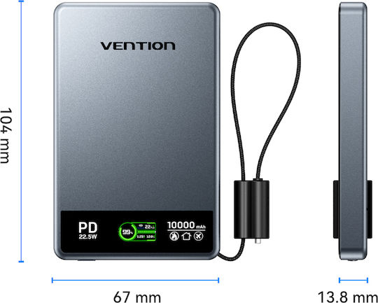 Vention MagSafe Power Bank 10000mAh 22.5W με Θύρα USB-C Charcoal Grey