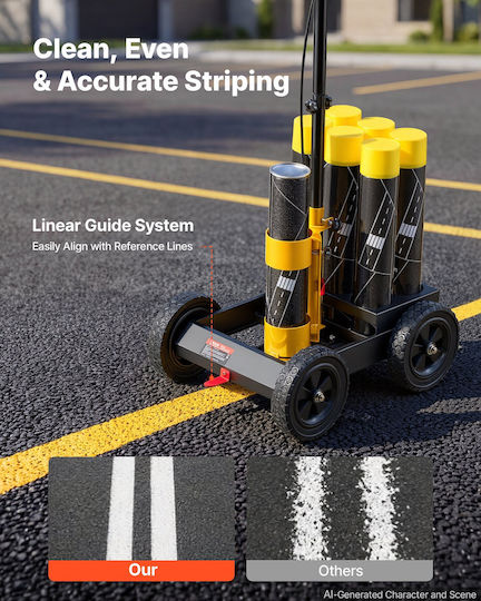 Vevor Striping Line Marking Machine 6-can Capacity Black 4 Wheels Parking Striping Machine Ρυθμιζόμενο Πλάτος Γραμμής 50-100 Mm Βαρέως Τύπου Γρήγορη Ακριβή Σήμανση Ακροφύσιο Προσαρμογέα