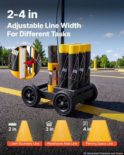 Vevor Striping Line Marking Machine 6-can Capacity Black 4 Wheels Parking Striping Machine Ρυθμιζόμενο Πλάτος Γραμμής 50-100 Mm Βαρέως Τύπου Γρήγορη Ακριβή Σήμανση Ακροφύσιο Προσαρμογέα
