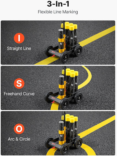 Vevor Striping Line Marking Machine 6-can Capacity Black 4 Wheels Parking Striping Machine Ρυθμιζόμενο Πλάτος Γραμμής 50-100 Mm Βαρέως Τύπου Γρήγορη Ακριβή Σήμανση Ακροφύσιο Προσαρμογέα