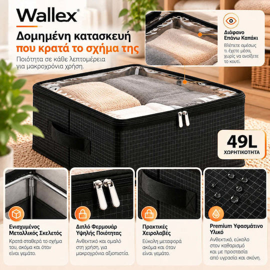 Wallex Cutie de Depozitare din Material Textil pentru Haine / Pătură/Pilotă / Costum / Palton / Rochii / Lenjerie Intimă / Șosete / Tricotaje / Cămașă / Curele / Genți / Cravate în Culoare Neagră 51x40x24cm