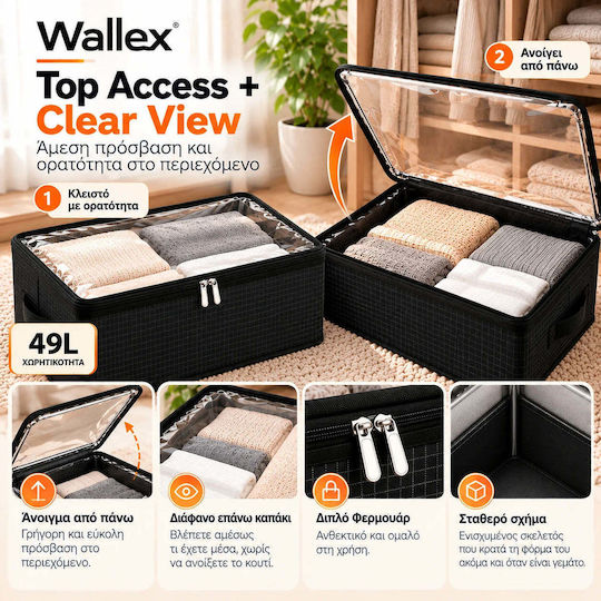 Wallex Cutie de Depozitare din Material Textil pentru Haine / Pătură/Pilotă / Costum / Palton / Rochii / Lenjerie Intimă / Șosete / Tricotaje / Cămașă / Curele / Genți / Cravate în Culoare Neagră 51x40x24cm