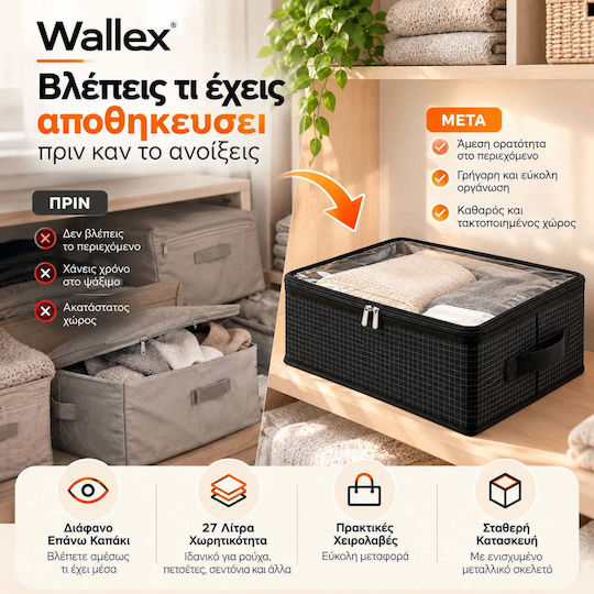 Wallex Cutie Textilă de Depozitare pentru Haine / Lenjerie Intimă / Costume / Paltoane / Pături/Pilote / Cravate / Rochii / Șosete / Tricotaje / Cămăși / Curele / Genți în Culoare Neagră 45x30x20cm