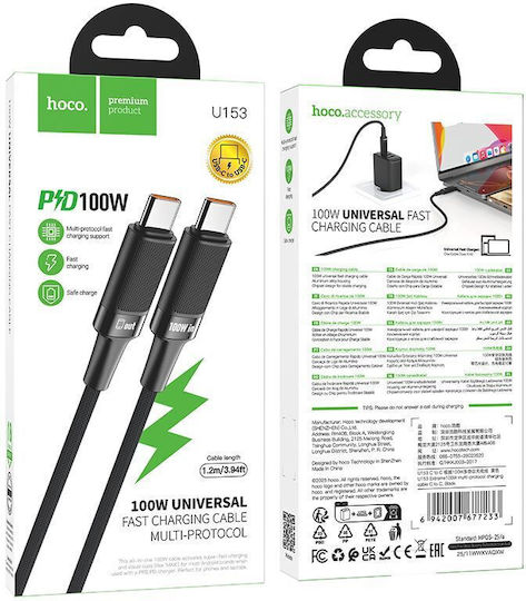 Hoco Cablu USB-C tată - USB-C 100W PD Negru 1.2m