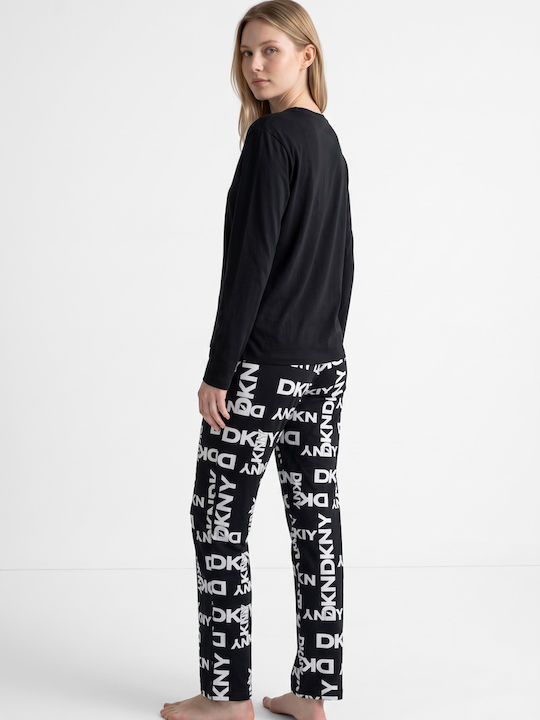 DKNY Зимен Дамски Комплект Пижама Бяло-черен