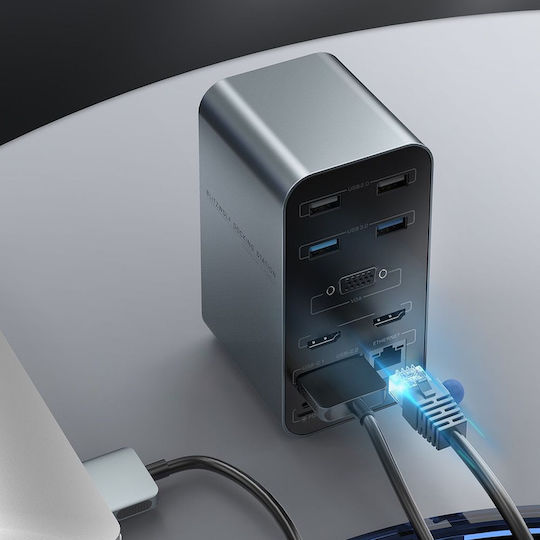 BlitzWolf USB-C-Dockingstation mit HDMI/DisplayPort 4K, PD, Ethernet und Anschluss für 3 Monitore Schwarz (BW-TH14)